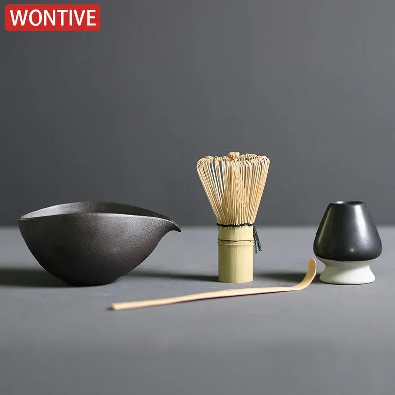 4pcs Handmade Home Easy Clean Matcha Tea Set Tool Stand Kit Bowl Whisk Scoop Gift Ceremony Traditional Japanese Accessories