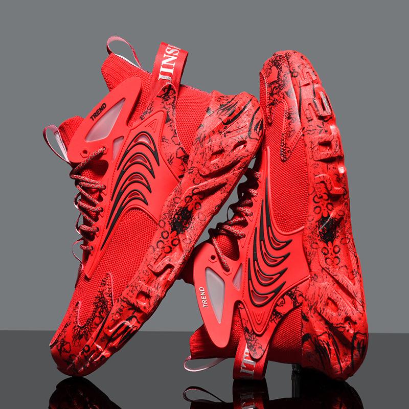 

New cold sticky men s sneakers large size shoes flying woven graffiti shoes lightweight running shoes popcorn 46 красный