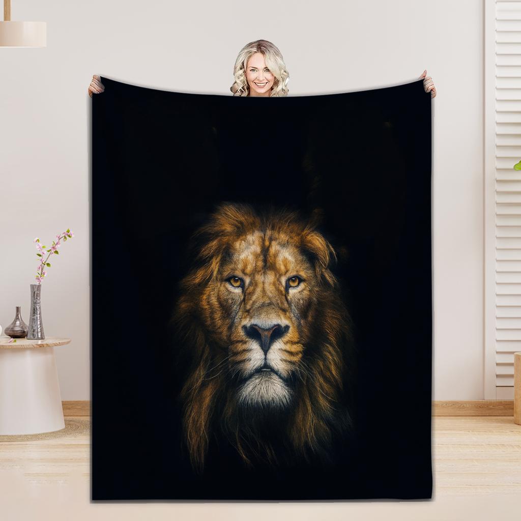 Flannel Blanket 3D Printed Lion Animal Blanket For Office Home Camping Nap Leisure Blankets Birthday Gifts Boys Girls Home Decor