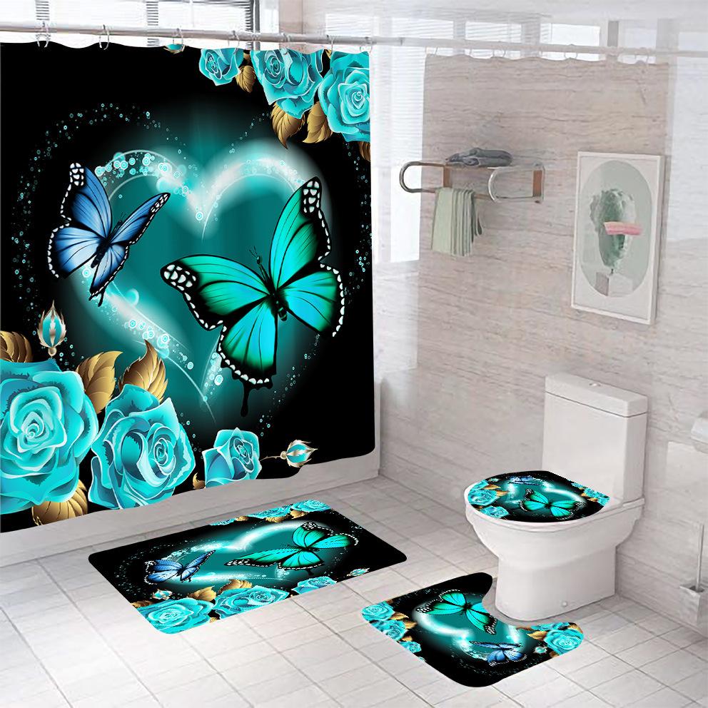 3D Cyfrowy Nadruk Róża Zasłona Prysznicowa Łazienkowa, Zestaw Trzyczęściowy Czteroczęściowy