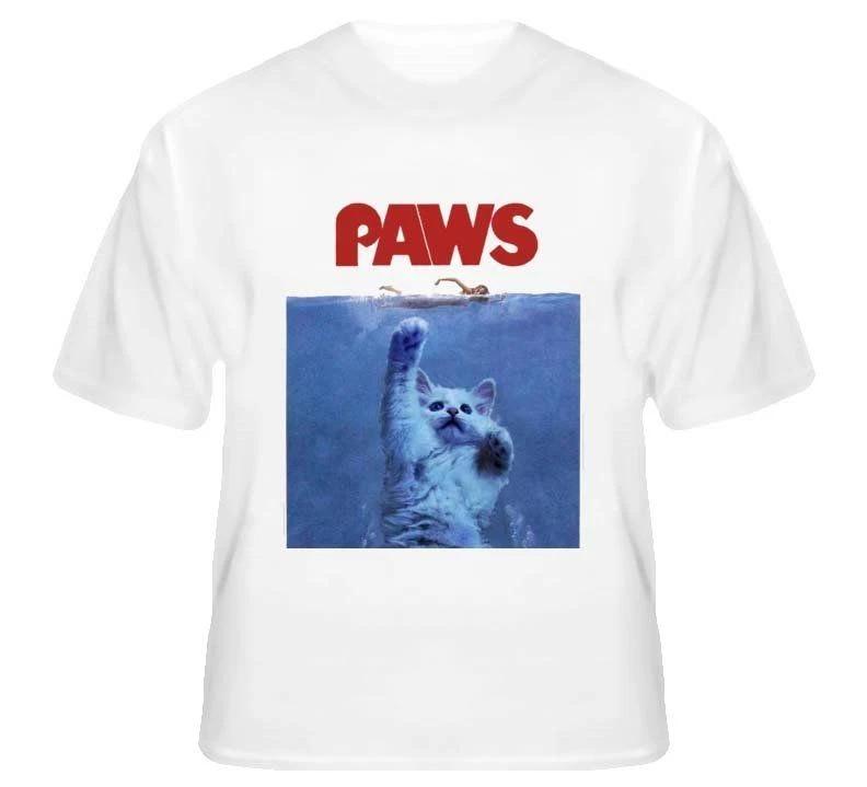 PAWS JAWS Parody When Cats Attack Custom Design FUNNY Joke Kitten T-shirt tee 2XL