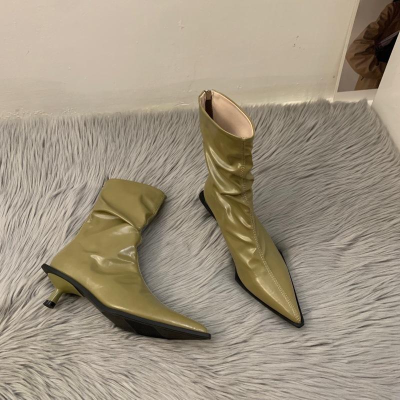 French temperament high-heeled thin short boots women's shoes 2025 new brown autumn and winter pointed stiletto boots small naked boots