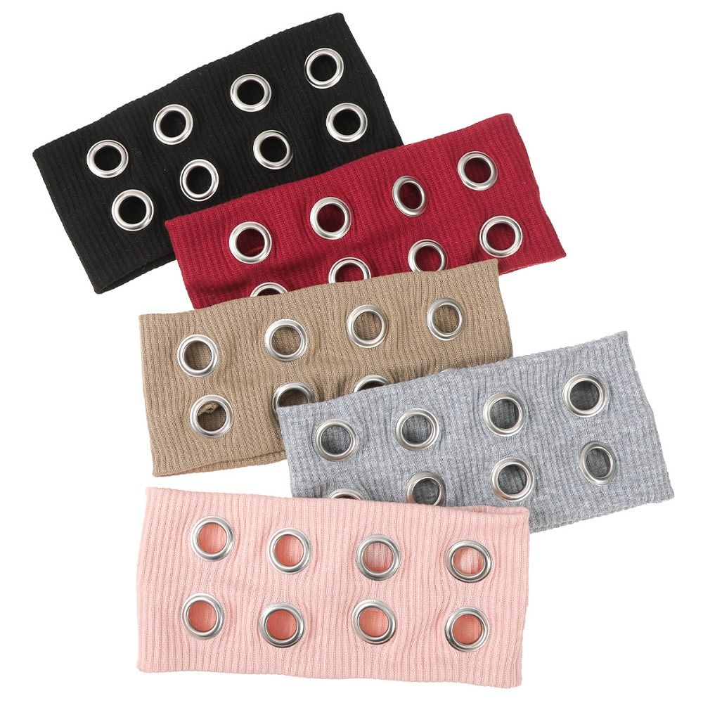 Metal Eyelets Punk Headwrap Wide Elastic Hollowed Out Eyelets Headband Rock Head Band  Punk Girl