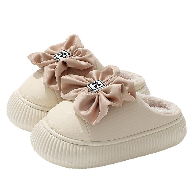 Bow cotton slippers autumn and winter thick bottom non-slip home indoor household plush warm cotton mop