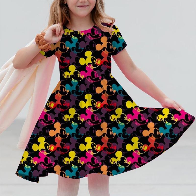M-ickey M-innie Print Summer Dress Kids Girl Clothes Sweet Desserts Short Sleeve Casua S