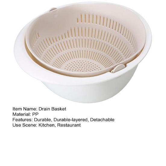 Drain Basket 360 Degree Free Rotation Detachable Double Layer Fruit Vegetable Drain Colander for Home