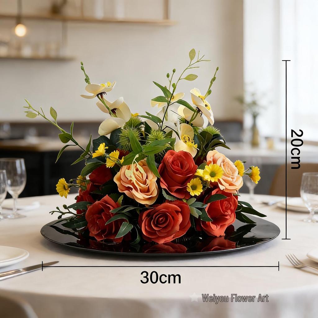 Round Lily Style Table Centerpiece: Artificial Floral Arrangement for Restaurants & Hotels