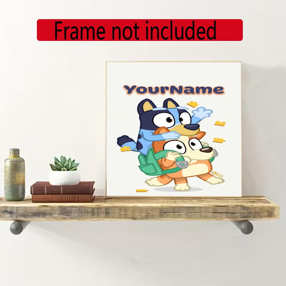 Bluey Customize Your Name Diamond Painting Round Diamond Diy Frameless Holiday Artwork Suitable For Home Office Wall Decoration