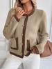 Retro Color Block Knitted Cardigan - Women's Autumn Style Sweater Coat