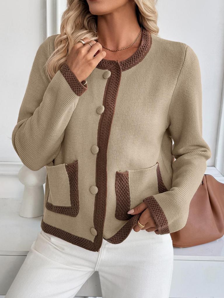 Retro Color Block Knitted Cardigan - Women's Autumn Style Sweater Coat