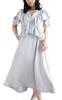 Plus Size Long Frill Light Gray [Gold Japan] Women's 2-Way A-Line Dress, Satin, Glossy, Summer/Autumn, Rykai-0001, 3L,
