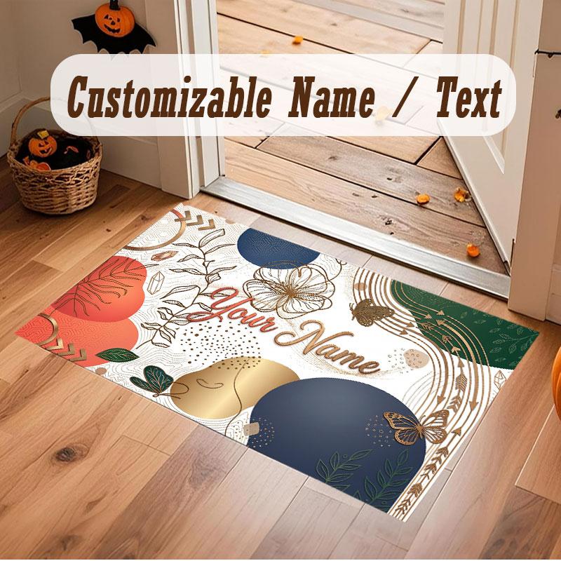 Mountain Landscape Theme Crystal Velvet Floor Rug Personalized Custom Name Text Warm Carpet Home Decoration