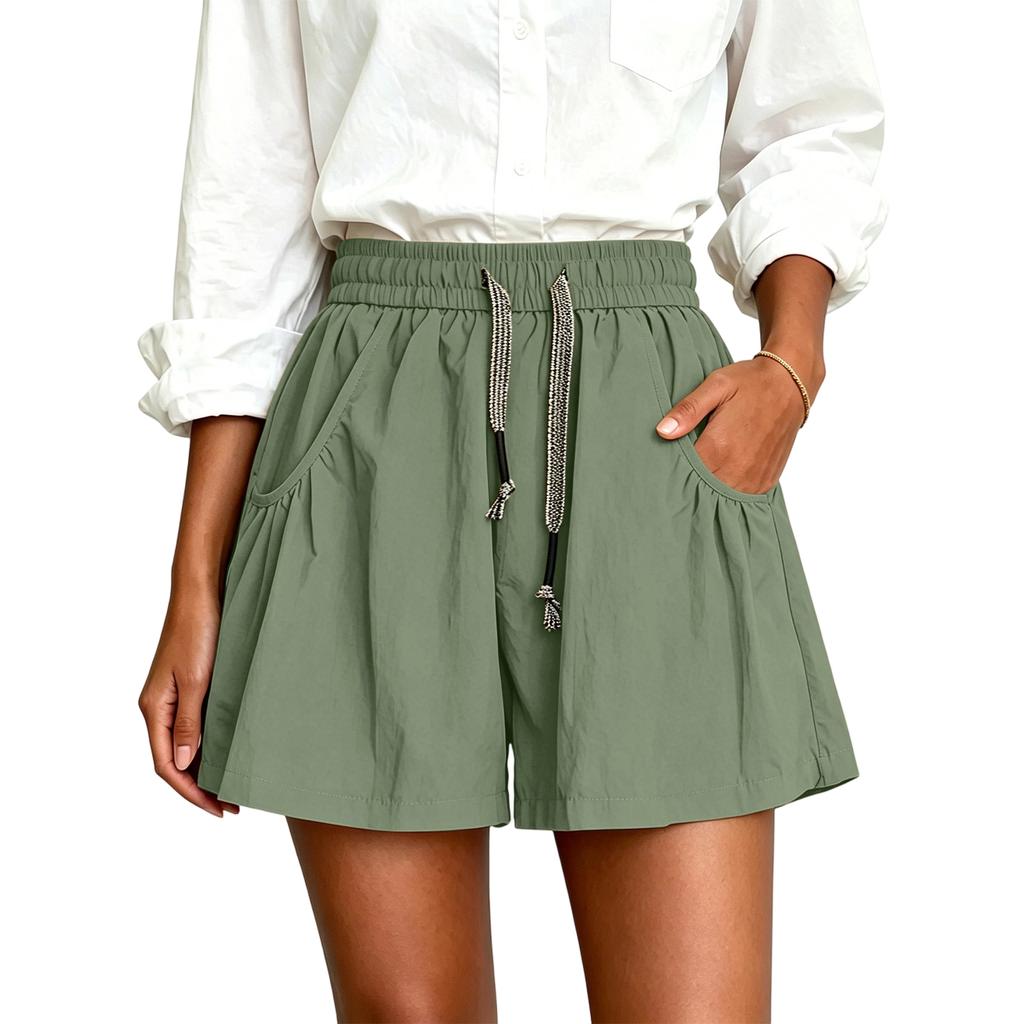 Women’s Loose Fit Lightweight Drawstring Shorts with Pockets Elastic Waist Relaxed Fit Summer Casual Skirt Pants for Everyday Wear