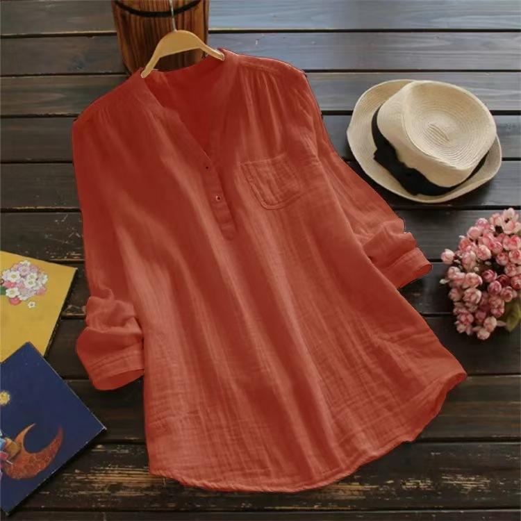 Hot Sale Large Size Bamboo Long Sleeve Shirt Women's European, American Loose Multi-Color Women's Top