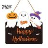 Spooky Theme Venue Decor Halloween Ghost Door Sign, Cute Ghosts Wooden Hanging Wreath, Rustic Happy Creative Party Backdrop Welcome Sign for Home Wall