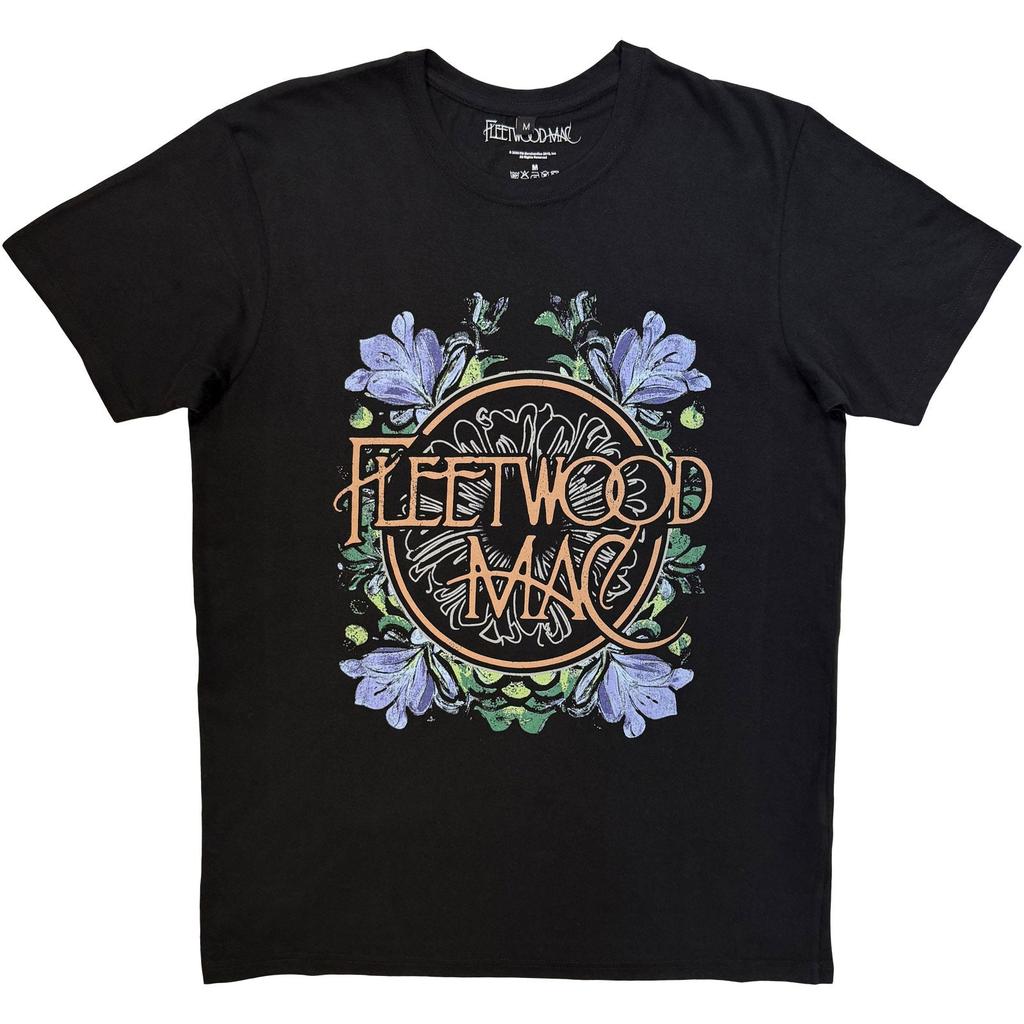 Fleetwood Mac Premium Kol T-shirt Cirkel Blommig Svart OFFICIELL NY