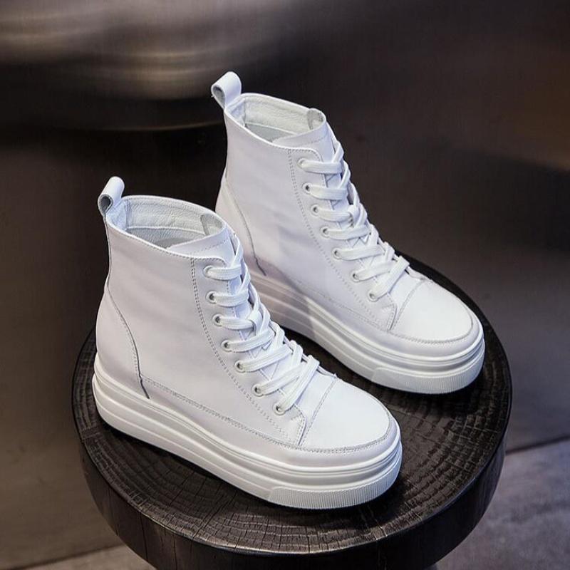 Ocqbi 8Cm Genuine Leather Platform Sneakers Wedge Shoes For Women Spring Autumn Winter Women Ankle Boots Casual Shoes