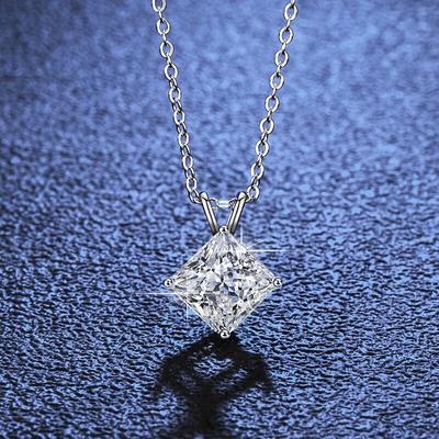 New Real Moissanite Square Pendant Necklace VVS1 D Color Pure S925 Sterling Silver Fine Jewelry Gift for Women