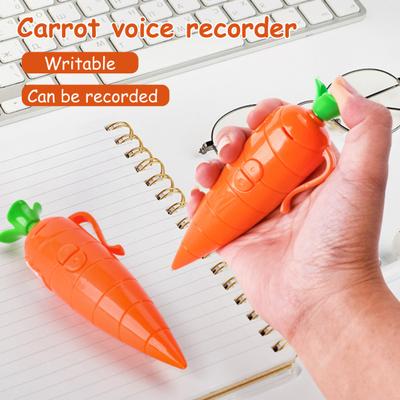 Carrot Shaped Recorder Pen Cute Animated Design Pen with Playback Function Portable Voice Recorder for Students Kids Fun Gift for Note-Taking