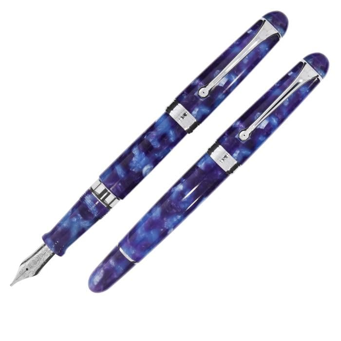 Aurora Fountain Limited Edition of 888 Mysterious Baia Di Deep Violet Blue 18K Piston Bold Size B Pen, Pieces, "Italian Journey Napoli," & CT, Gold,