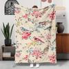 Vintage Flower and Bird Pattern Flannel Blanket, Soft and Warm, Suitable for Sofa, Bed, Office, Gift for Family and Friends