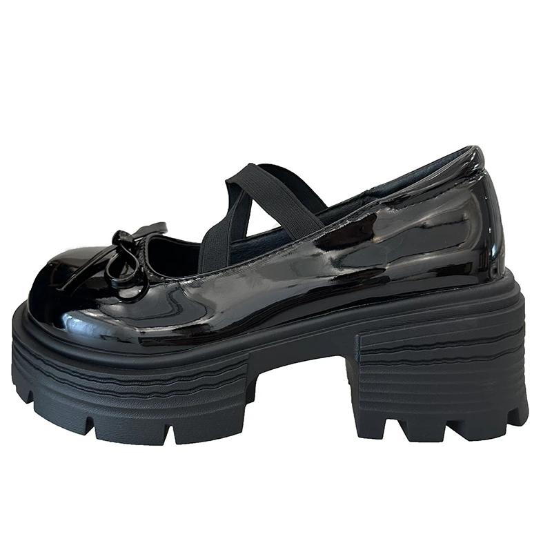 

Fashion High Heel Square Heel Mary Janes Butterfly-knot Elastic Band Ladies Bags on Sale 2025 Brand Spring/autumn Sweet Women s Pumps 39