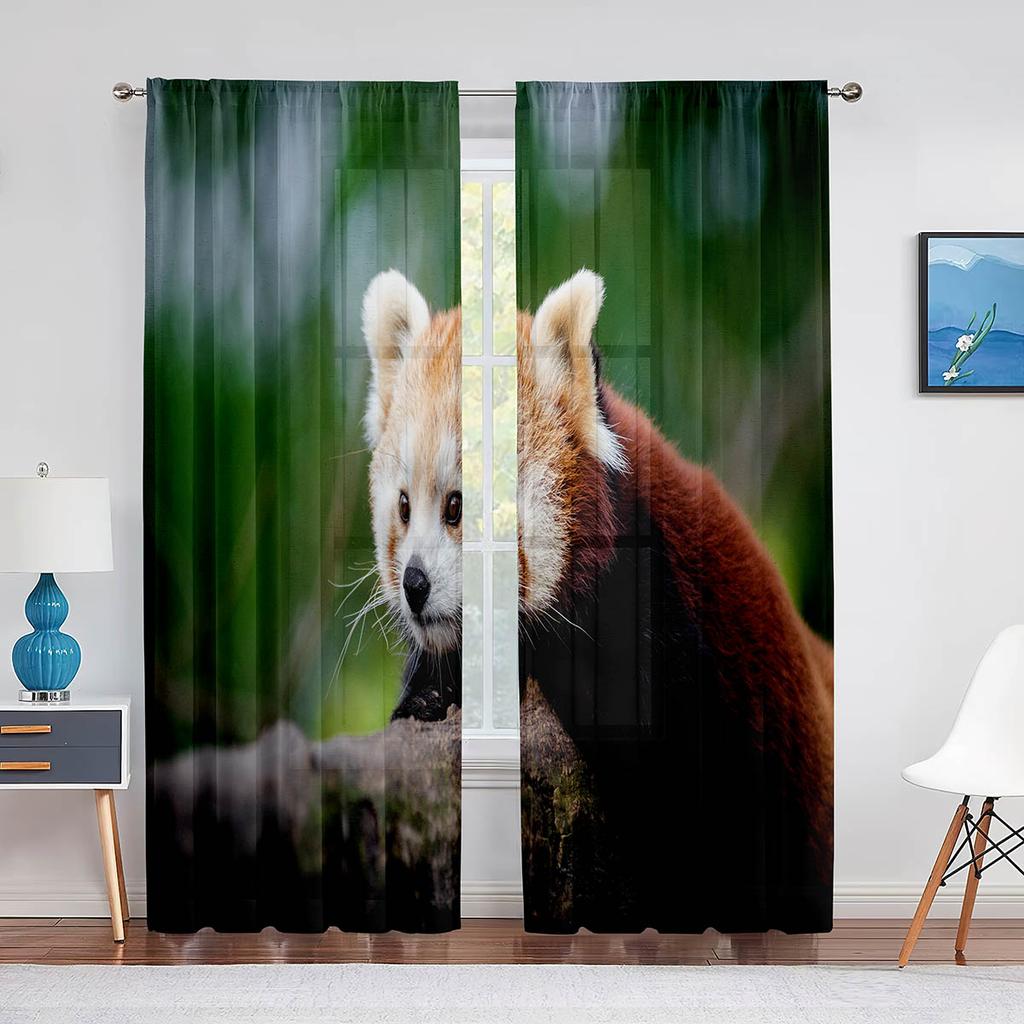 Tenda in Voile Trasparente con Panda Rosso per Soggiorno Camera da Letto Cucina Decorazioni per la Casa Animale Carino Trattamento in Chiffon Tende in Tulle per Finestre