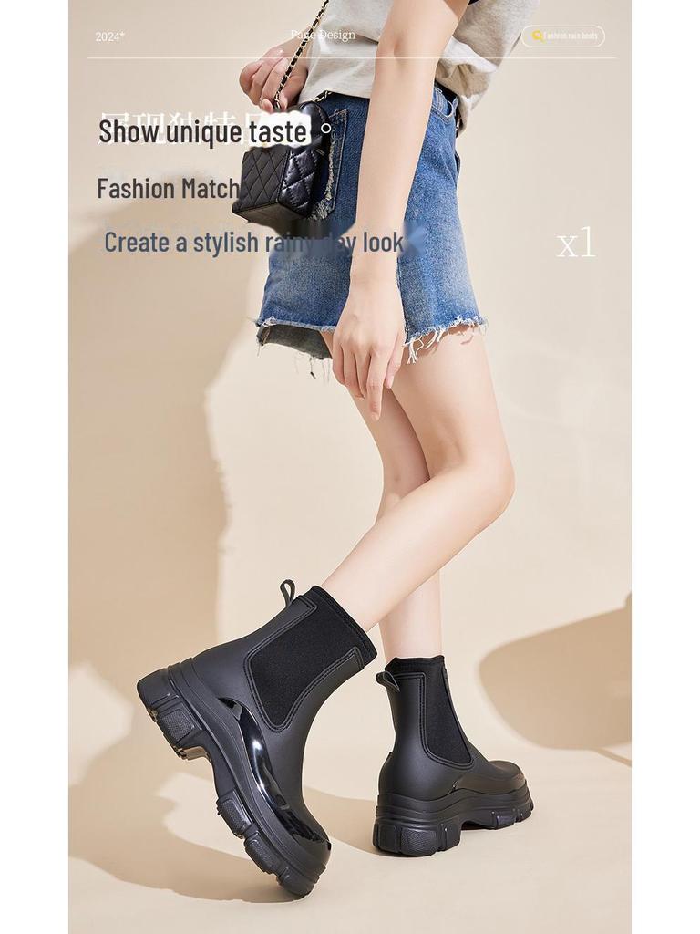 White Mid-Tube Chelsea Boots - British Style, Women's Soft Surface, All-Match, Slip-On.