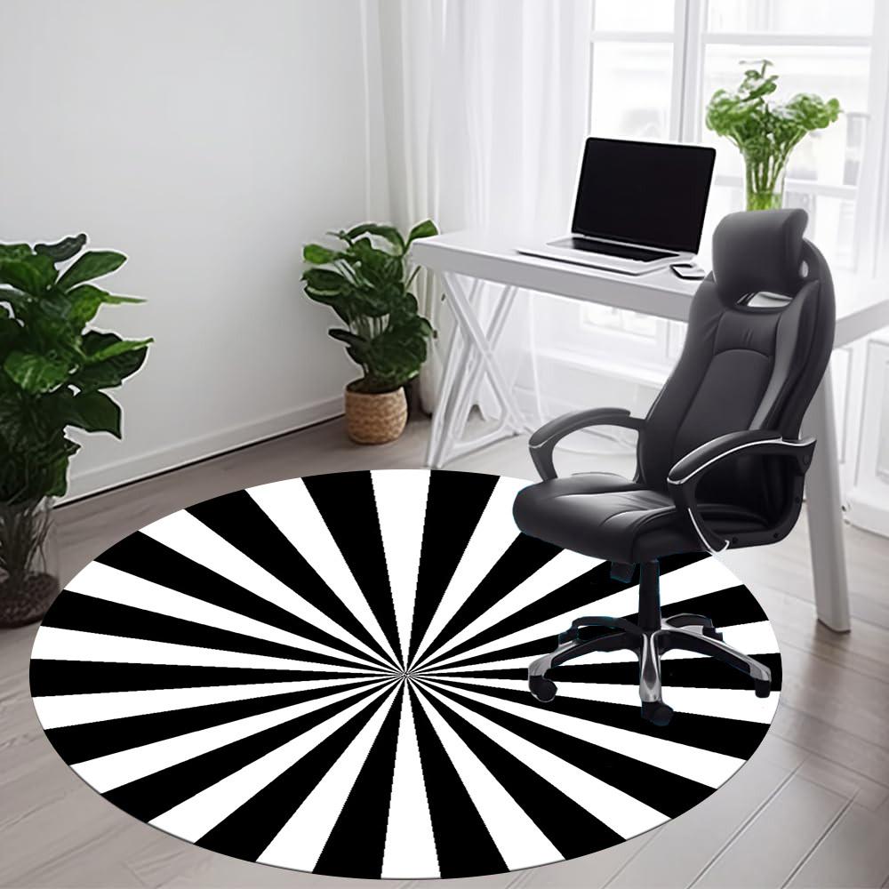 1pc Black White Sunburst Pattern Office Round Area Rug, Indoor Mat Suitable ForOffice, Under Office Chairs Bedroom Living Room Home Decor, D105