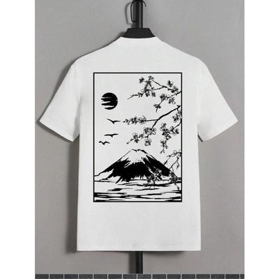 Sommer Tokio Sakura Fuji Berg Bedrucktes Herren Rundhals T-Shirt 100% Baumwolle Lässig Hip Hop Locker Outdoor Kurzarm