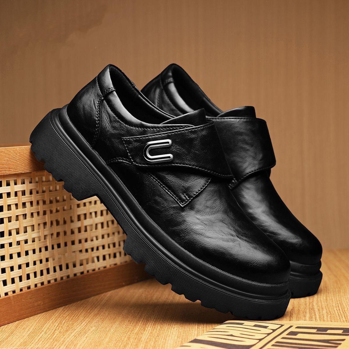 Men s leather shoes spring British style men s shoes platform business casual leather shoes commuting simple casual men 39