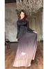 2024 Autumn Gradient Tie-dye Slimming Pleated Long Dress for Women