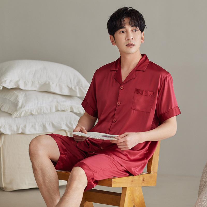 Pajamas Men's Summer Ice Silk Short Sleeve Shorts Silk Homewear Summer Summer Thin High-end Men's Suit