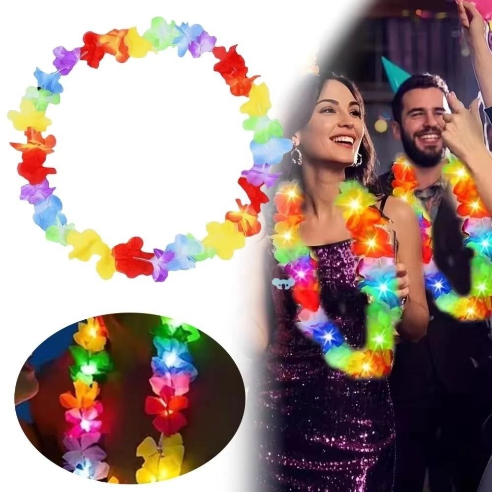 10Pcs Vibrant LED Hawaiian Leis Artificial Faux Flower Garland Necklace Luau Party