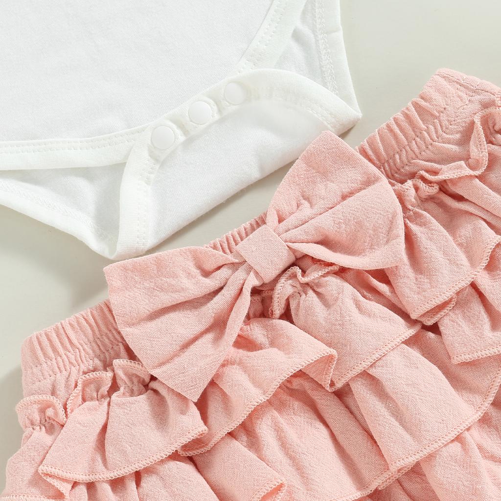 Baby Girl Romper, Short Sleeve Round Neck Letters Print Bodysuit Tops Casual Spring Summer Skirt + Head Band