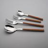16 Pcs Stainless Steel Dinnerware Sets Glossy Silver Wooden Tableware Western Food Knife Fork Teaspoon Flatware Cutlery Set