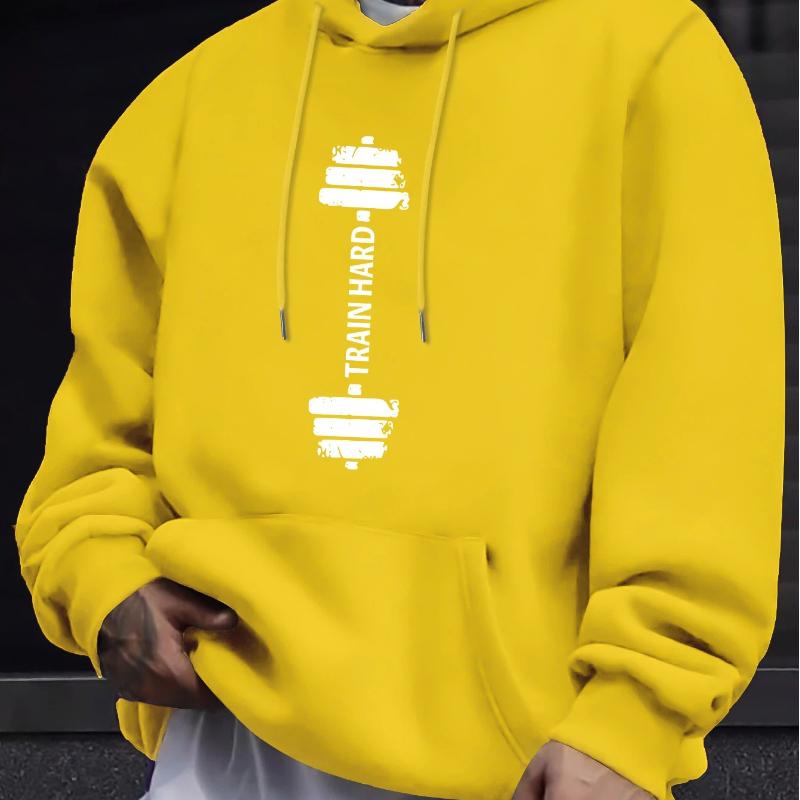 TRAIN HARD Men's Cozy Hoodie - Trendy Long Sleeve, Casual Pullover with Kangaroo Pocket for Fall & Winter