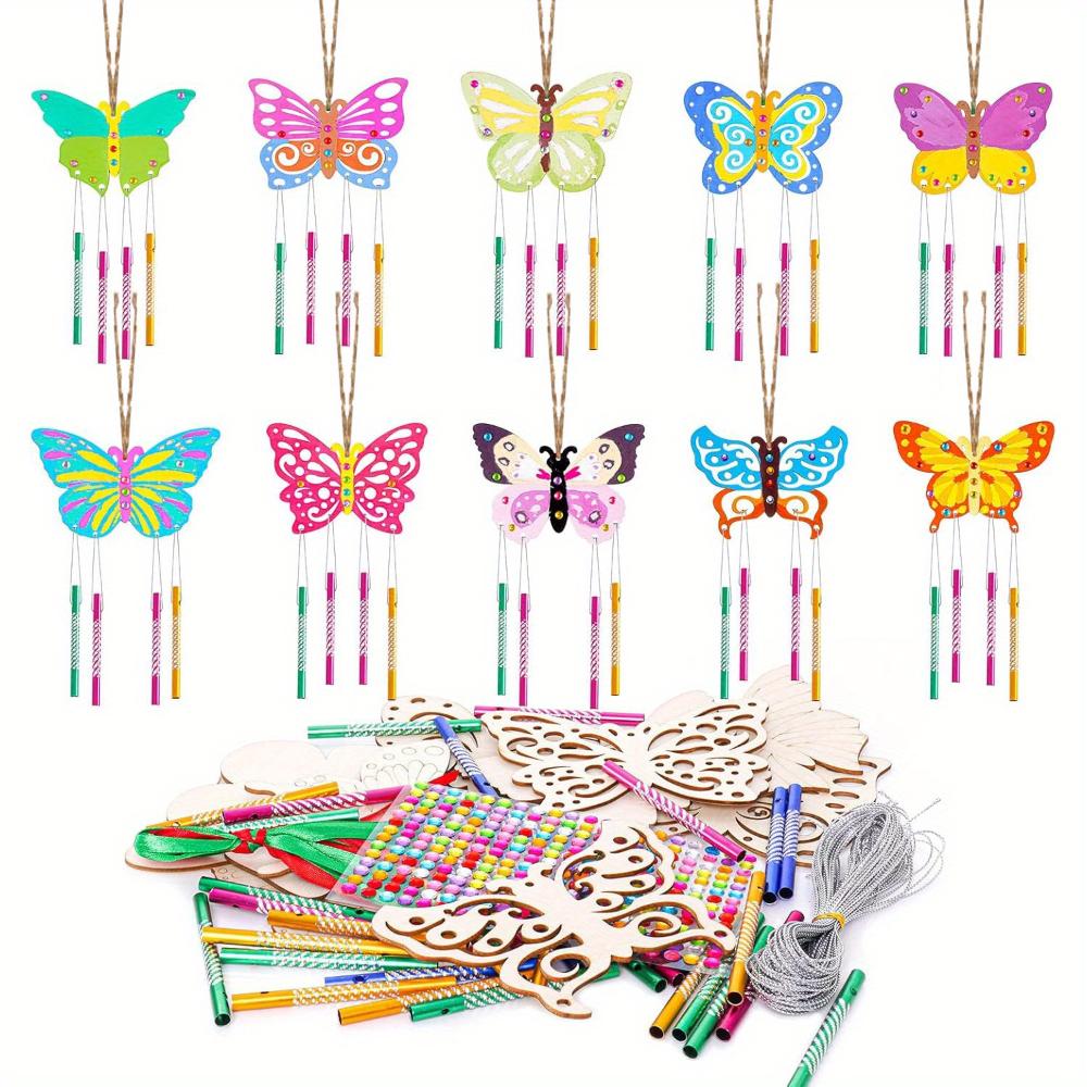 10 DIY Holzwindspiel Bastelset - handbemalte Schmetterlingsbastelarbeiten Geburtstagsfeierdekorationen - keine Batterien erforderlich