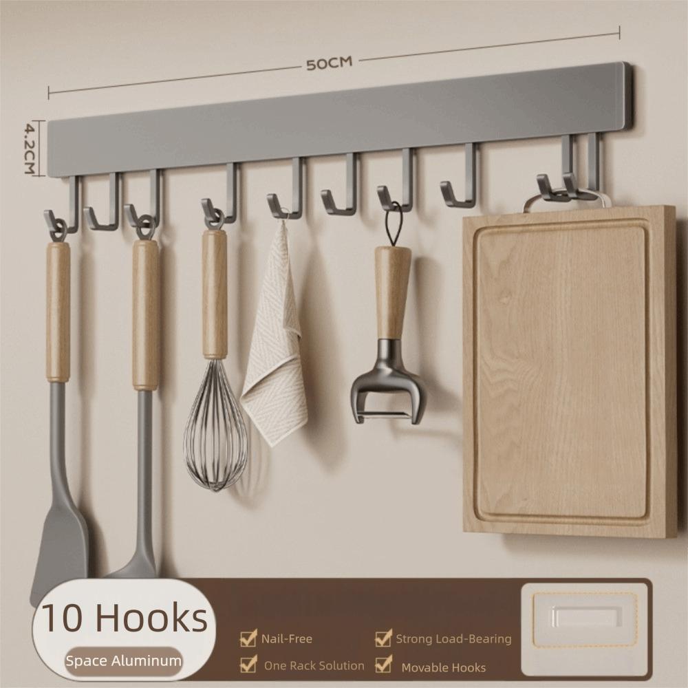 New 30/50cm Kitchen Hook Rack No Punching Space Saving Wall-mounted Hook Movable Hook Hook Rack Kitchen