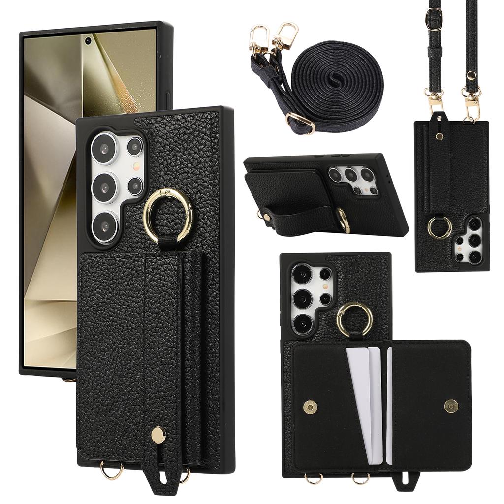 Crossbody-Geldbörse mit Kartenhalter, Handyhülle für Samsung Galaxy S25 Ultra S24 FE S23 S22 Plus, Umhängeband, Handschlaufe, Lederhülle