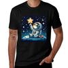 Astronaut Cat Touching A Star Tshirt Basic Daily Outfit Short Sleeve Tee