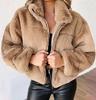 Herbst Winter Kurzer Kunstpelzmantel Damen Super Mode Sexy Umlegekragen Dicke Plüschjacken Damen Slim Outwear