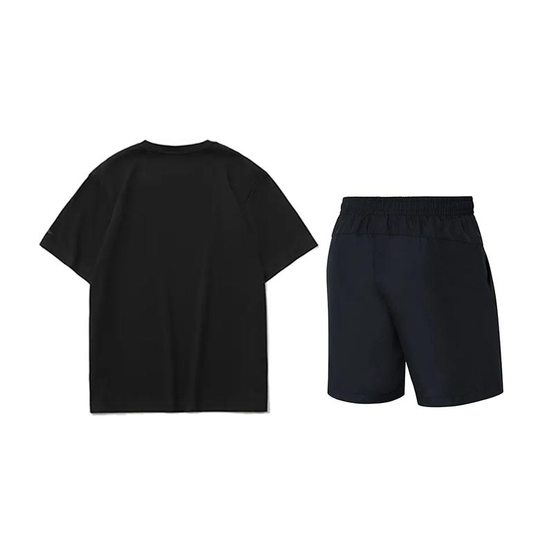 Li-Ning Cartoon Print Loose Short Sleeve T-Shirt Quick Dry Logo Five-Point Elastic Shorts Casual Sports Set Unisex Sets Black AHSUA23-2+YKST119-1