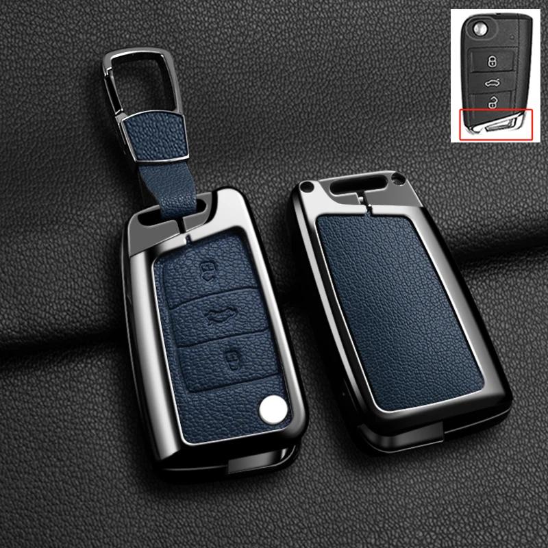 Interior Mouldings Car Zinc Alloy Leather Key Cover Case Protector For VW Volkswagen Golf 7 MK7 Tiguan MK2 Holder Shell Fob Keyc