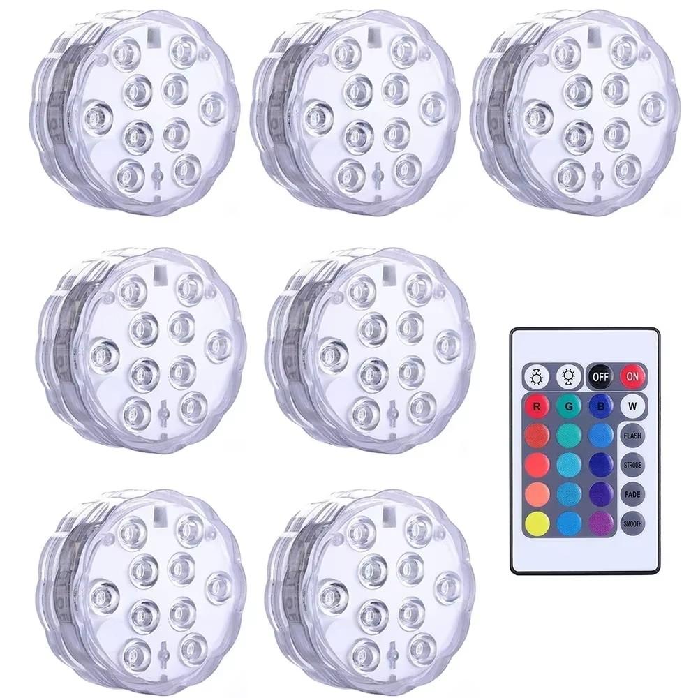 Battery Operated 10leds RGB Led Submersible Lights Underwater Night Lamp Garden Swimming Pool Lights for Wedding Party Vase Bowl
