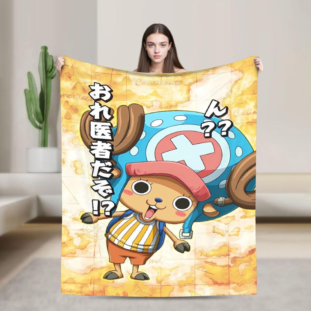 Tony Chopper Flannel Blanket Winter Anime Warm Bedding Throws for Kids Adult Couch Bed Fluffy Bedspread Sofa Bed Cover