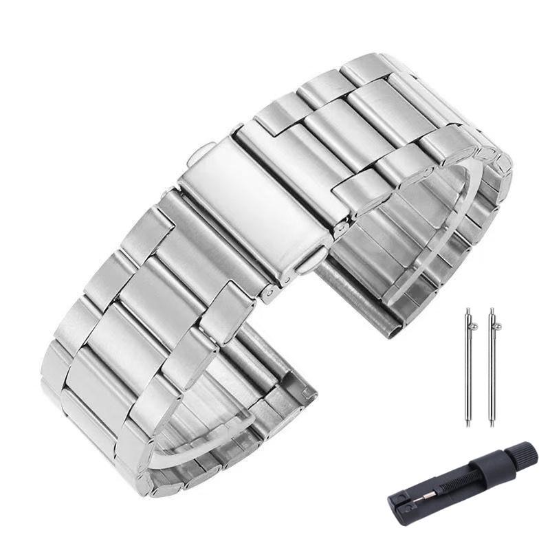 Compatible Stainless Steel Three-Bead Watch Strap for Apple Watch, Samsung, and Huawei GT4.