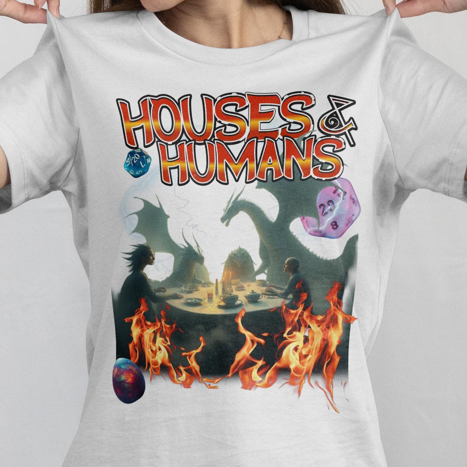 Houses and Humans Funny Dragons T-Shirt: Dungeons Gift Tee S