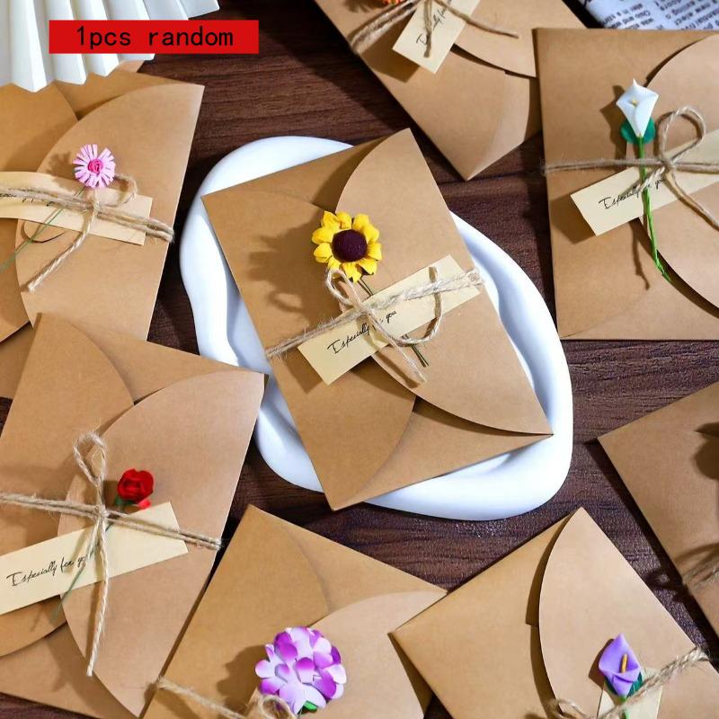 

Gifts handmade greeting cards national trend cultural and creative retro kraft paper dried flowers holiday blessing wholesale