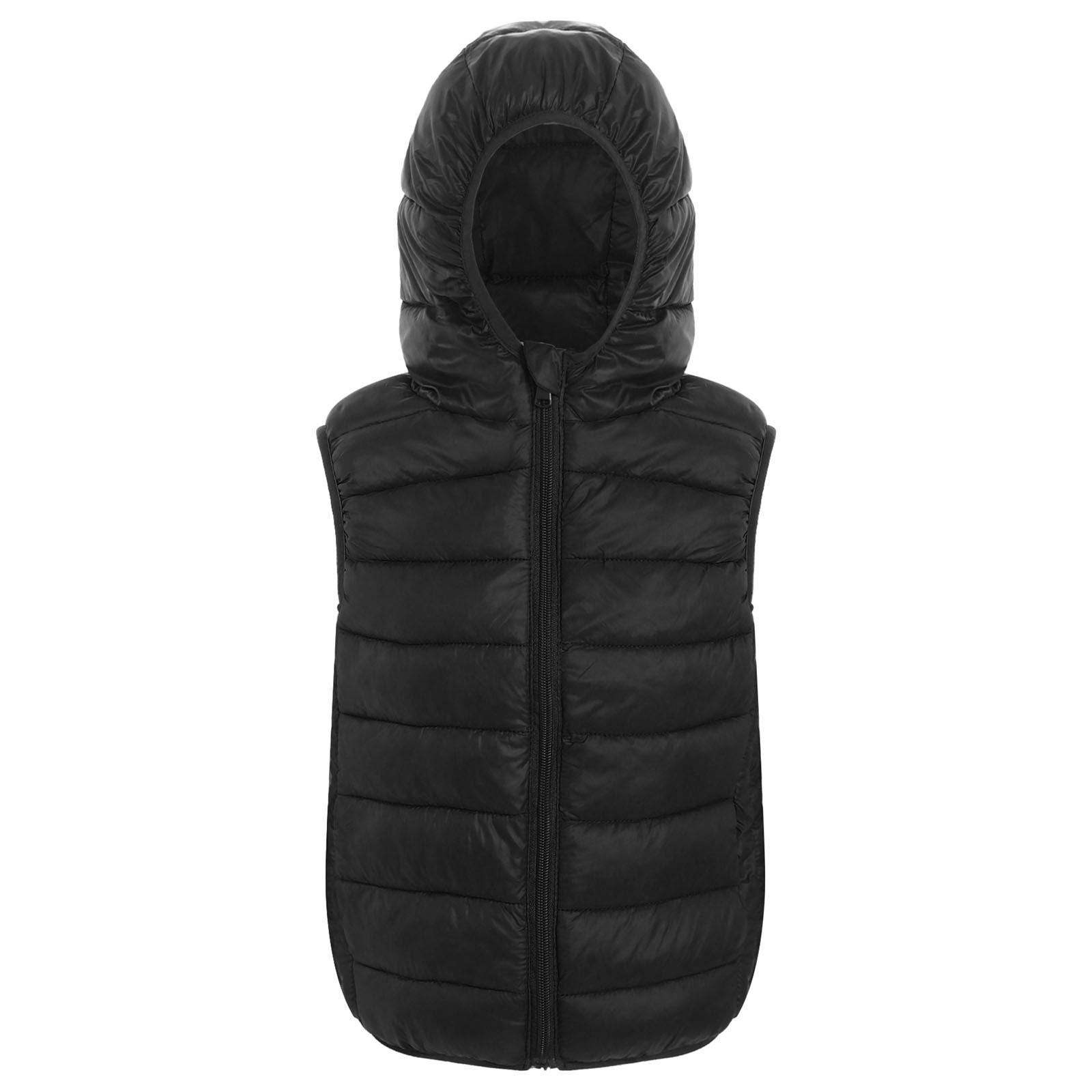 

Детская унисекс-жилетка с капюшоном, ветрозащитная куртка без рукавов на молнии для мальчиков и девочек, повседневная зимняя одежда для отдыха на открытом воздухе 15-16 Years чёрный